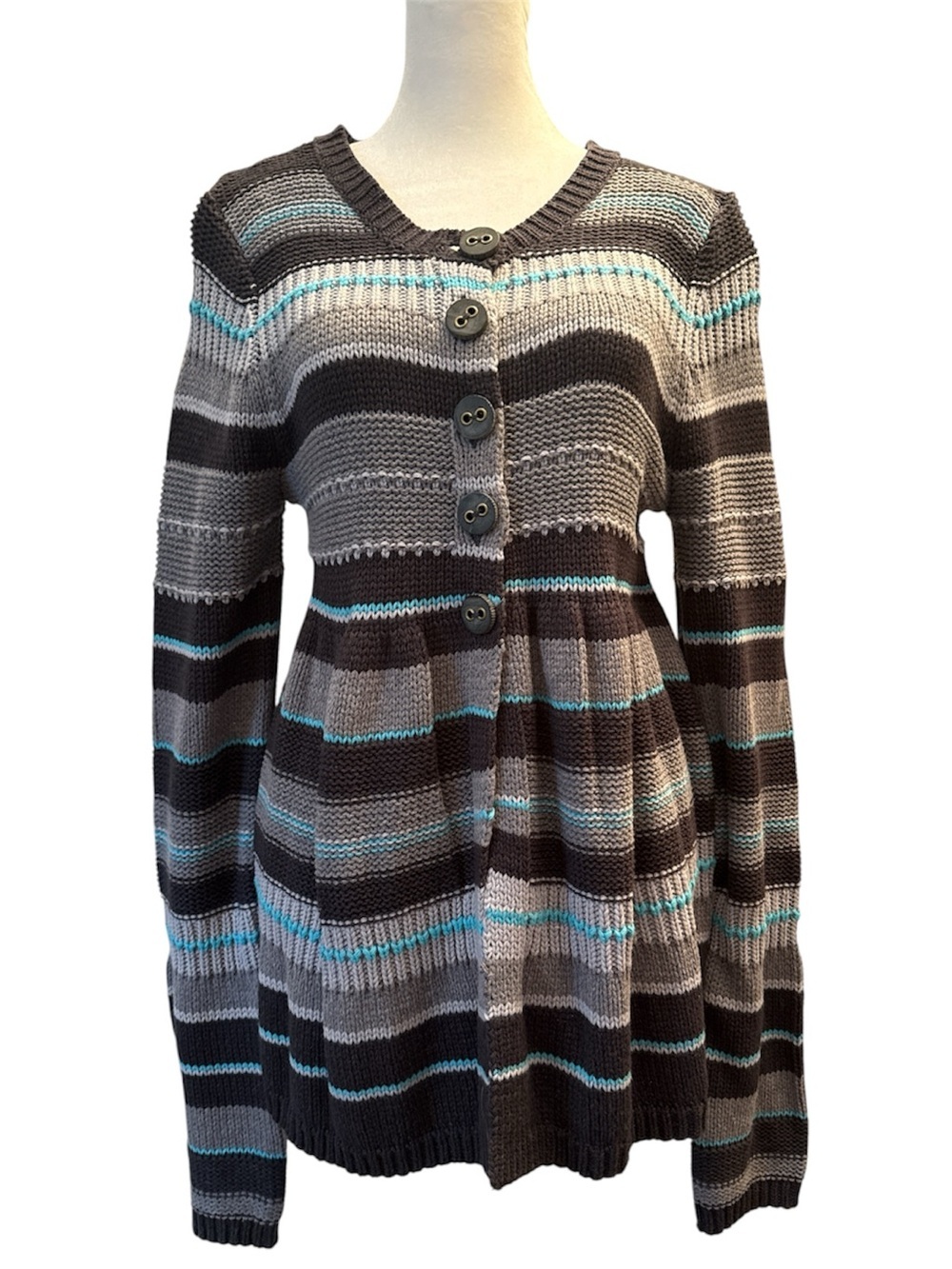 Striped Button-Front Women’s Sweater Cardigan - Gray, Black